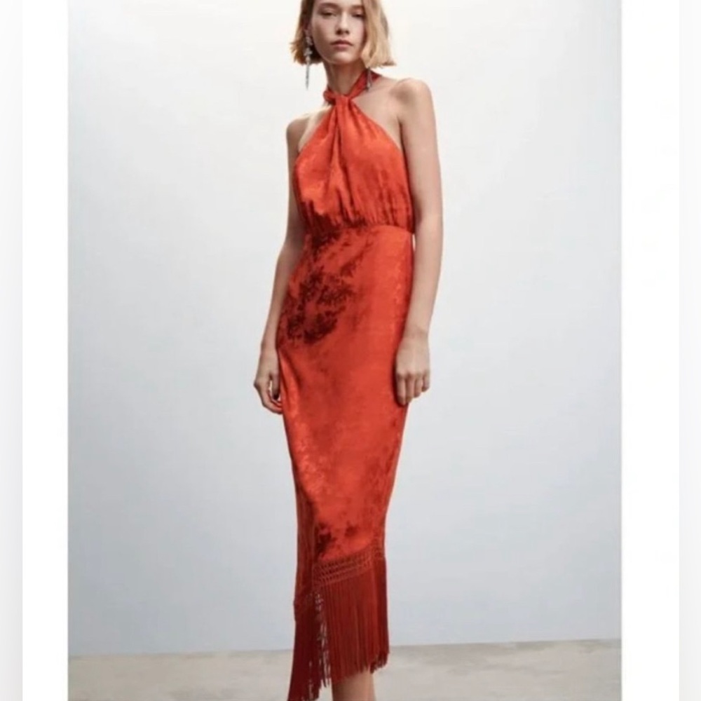 Rare blogger favorite Mango silk fringe dress